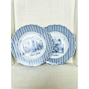 Christian LaCroix Carteles Postales New York London Salad Plates 24k Gold Trim